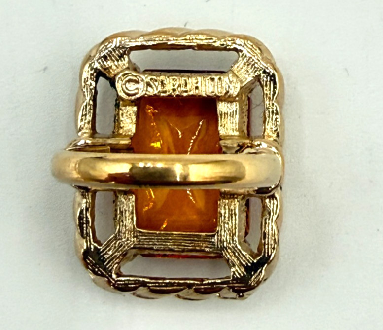 SARAH COVENTRY Ring Wild Honey Cocktail Amber Glass Gold Tone 1970 Size 6