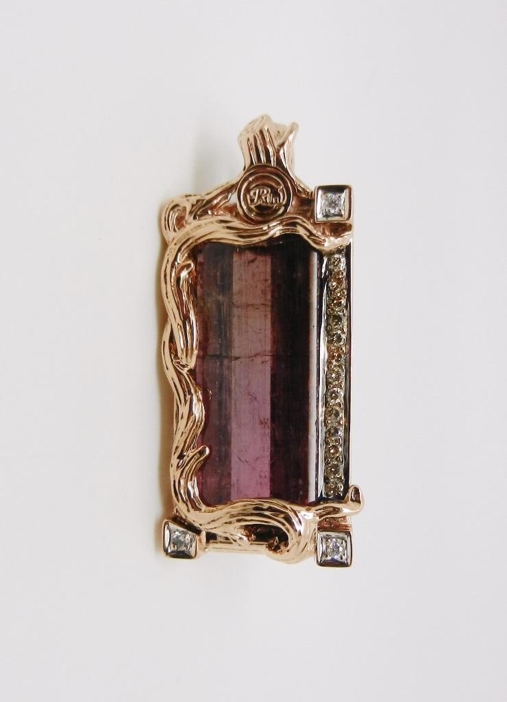 18K Rose Gold Vintage 26.21 Carats Pink Tourmaline Diamond Enhancer Pendant