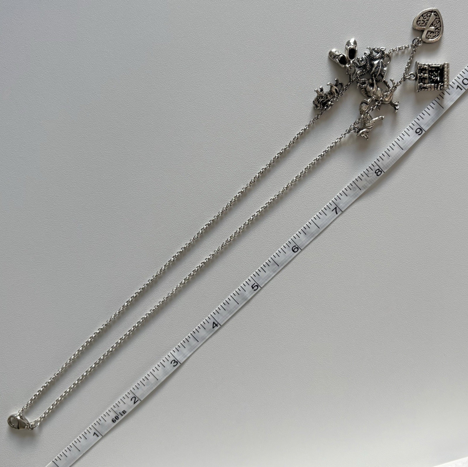 VTG Charm Necklace Sterling Silver 20” Rolo Chain 3D Assorted 7 Wolf Horse Lion