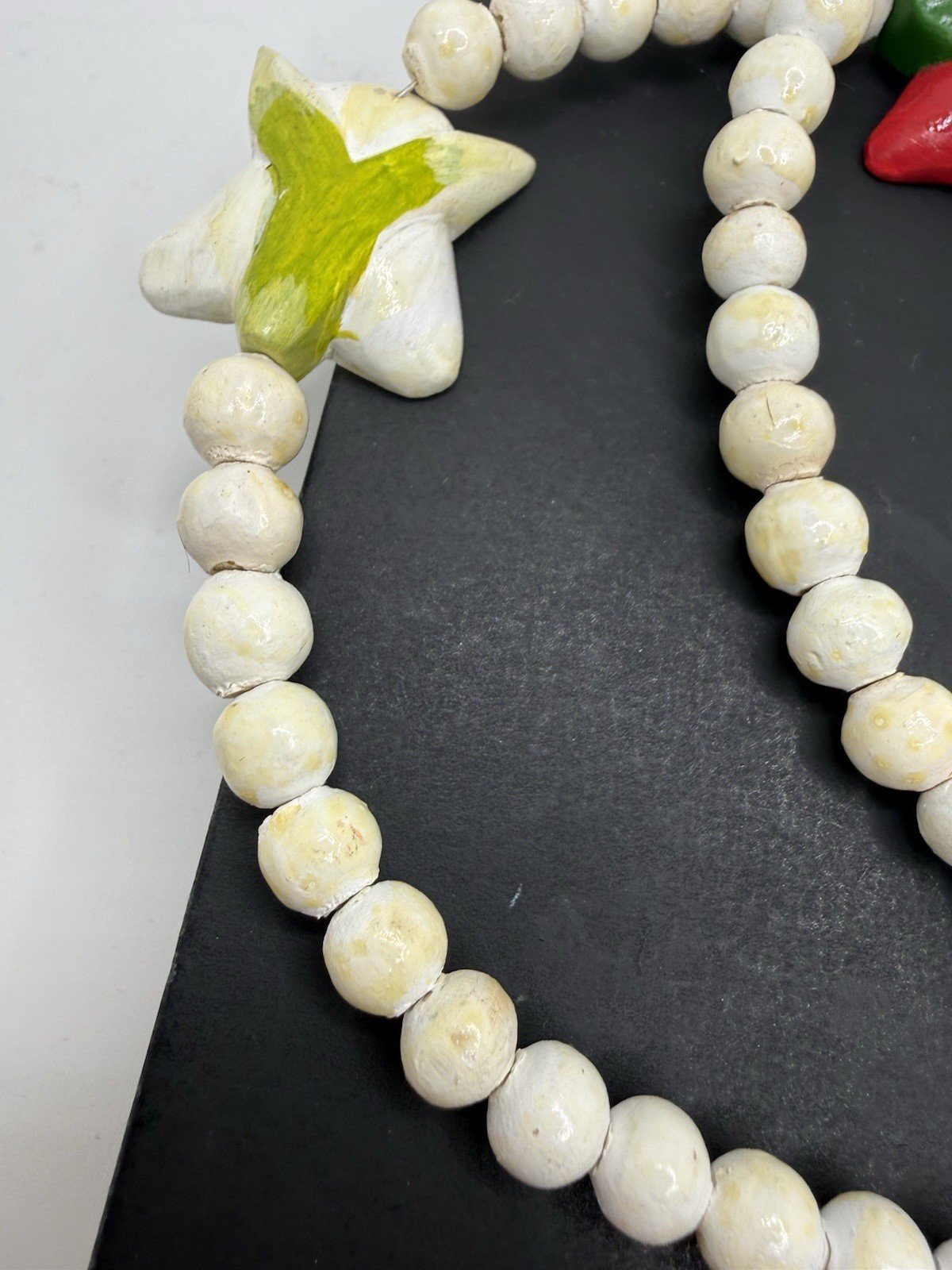 Vintage Hand-Carved Wood Orchid Necklace Tropical Flowers Red Cream Purple