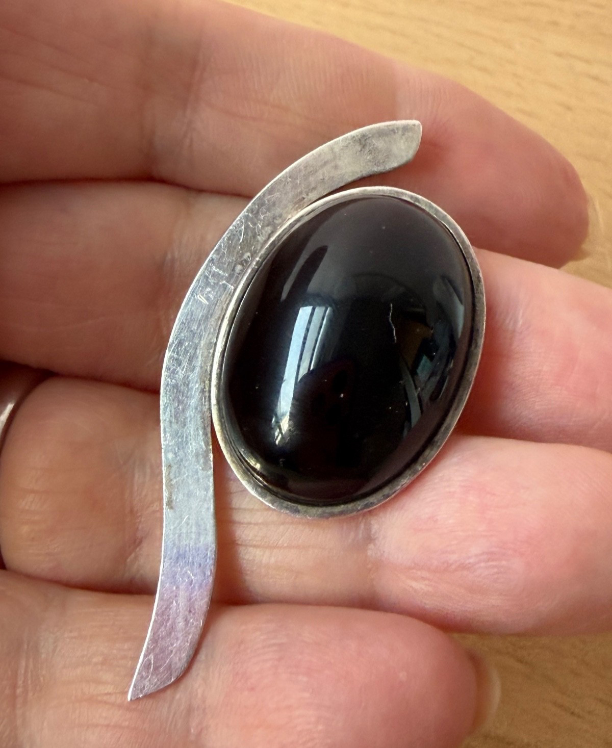 Vintage 925 Sterling Slver Large Oval Black Onyx “Component” For Pendant Repair