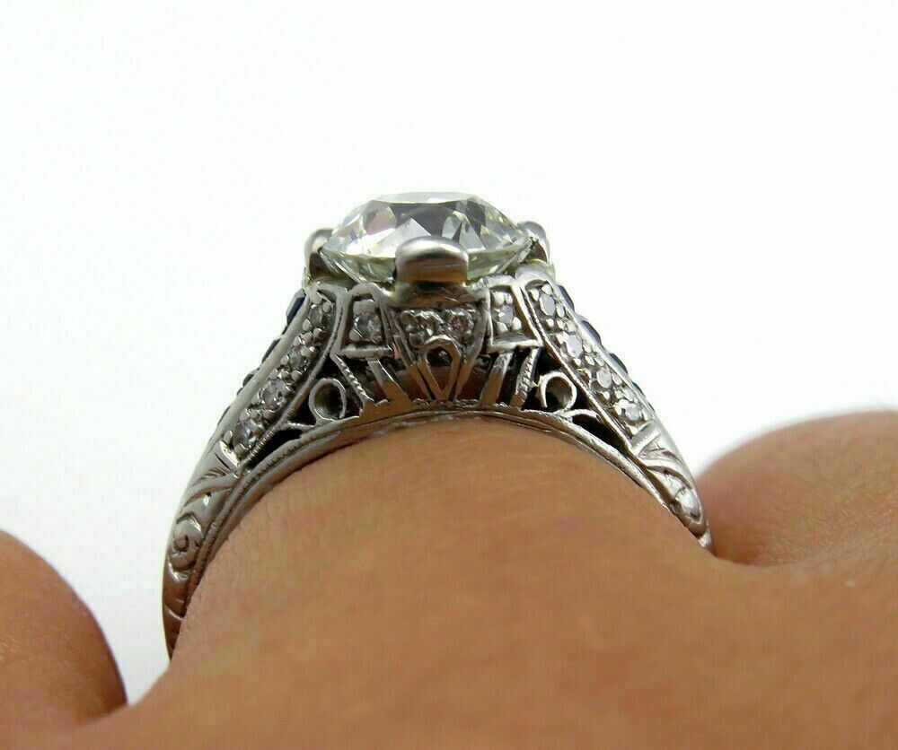1.55CT White Round Cut Simulated Diamond Art Deco Wedding Sterling Silver Ring