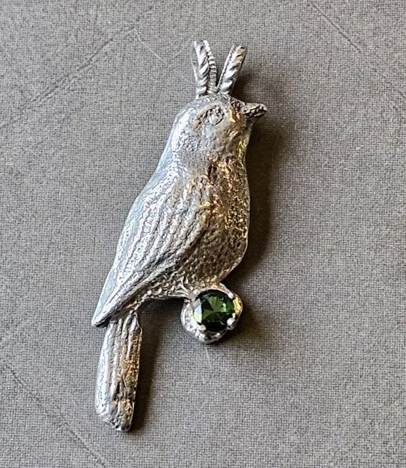 Handmade Silver-tone Bird Pendant With Green Stone Unknown Untested READ