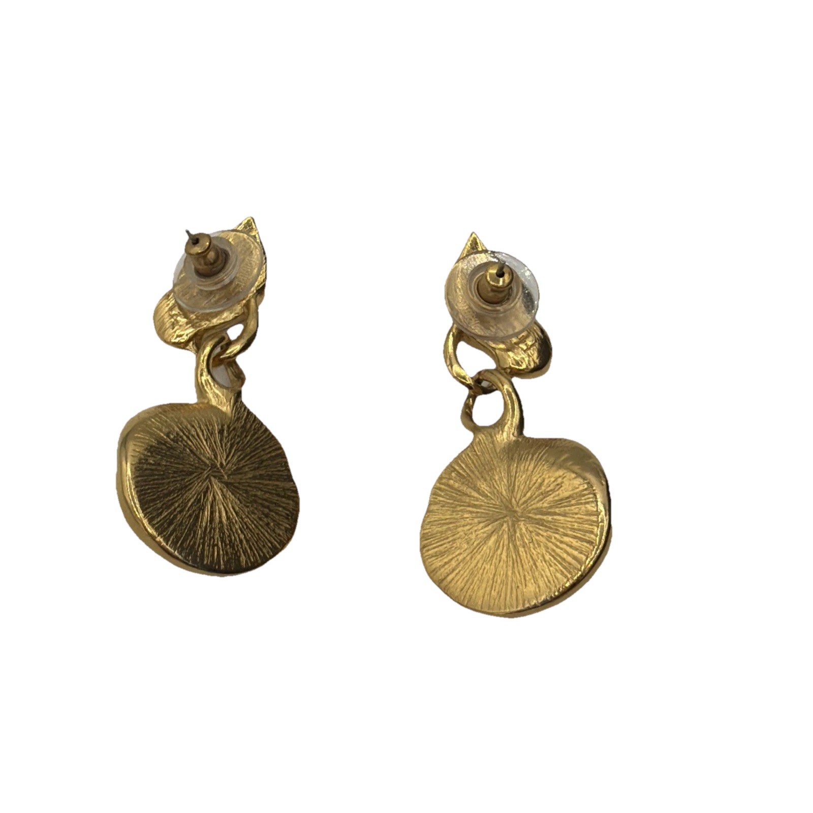 Vintage Gold Leaf Amethyst Purple Stone Pierced Earrings – Nature Motif Dangle