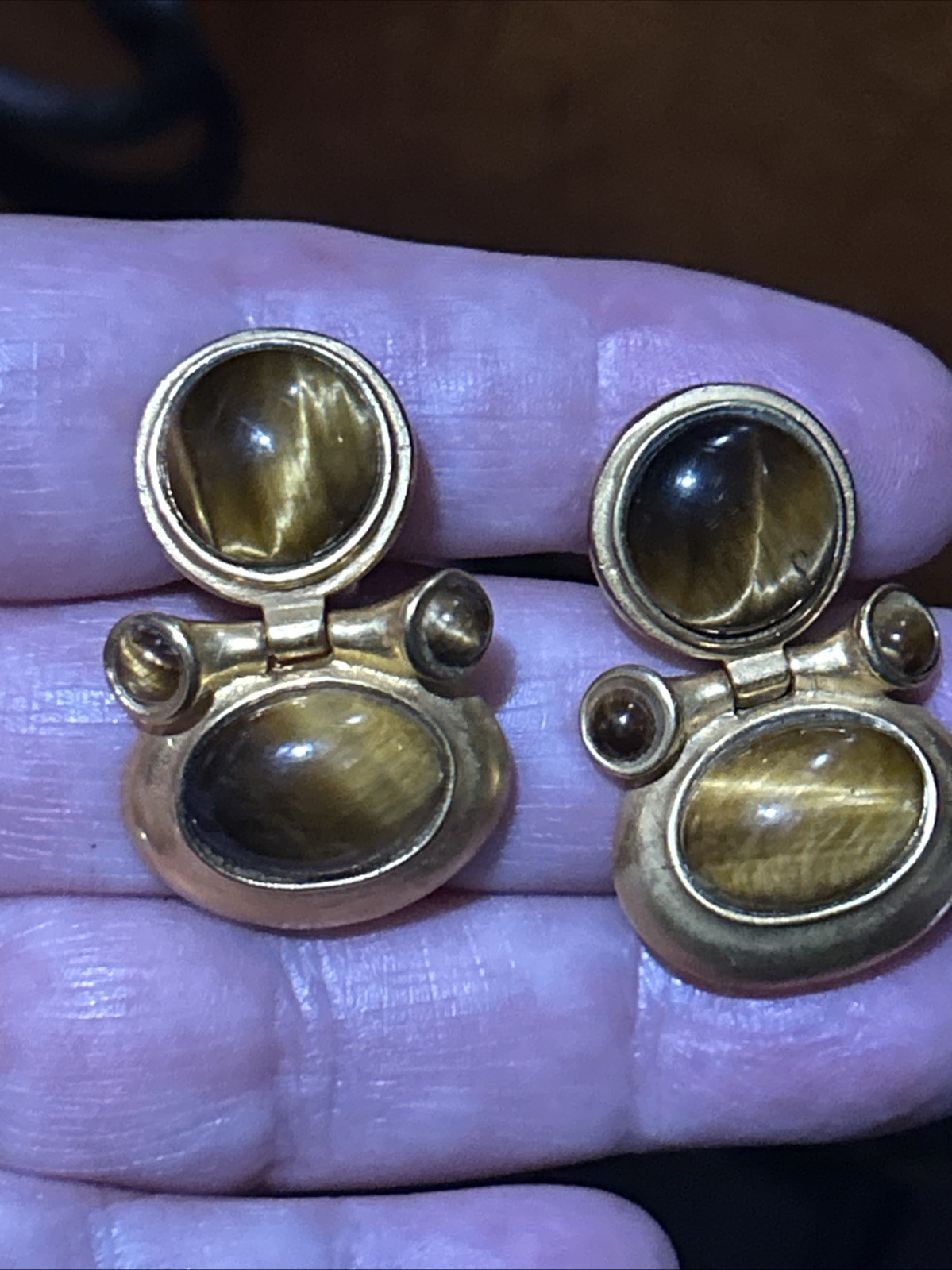 JADED Jewels 22k Gold Plated Beautiful Door Knocker Tiger Eye Clip On Earrings