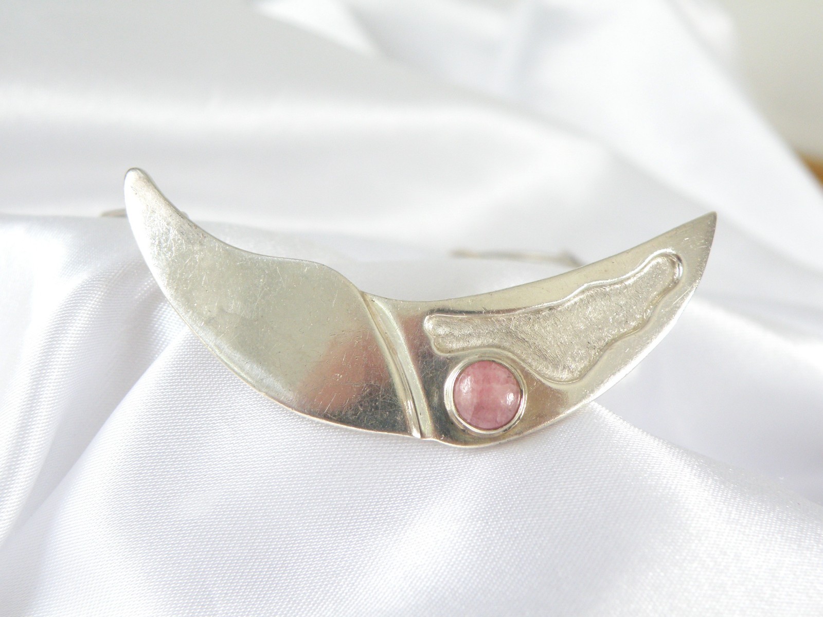 Vintage Sterling Silver 925 Artisan Modernist Rhodochrosite Slide Necklace