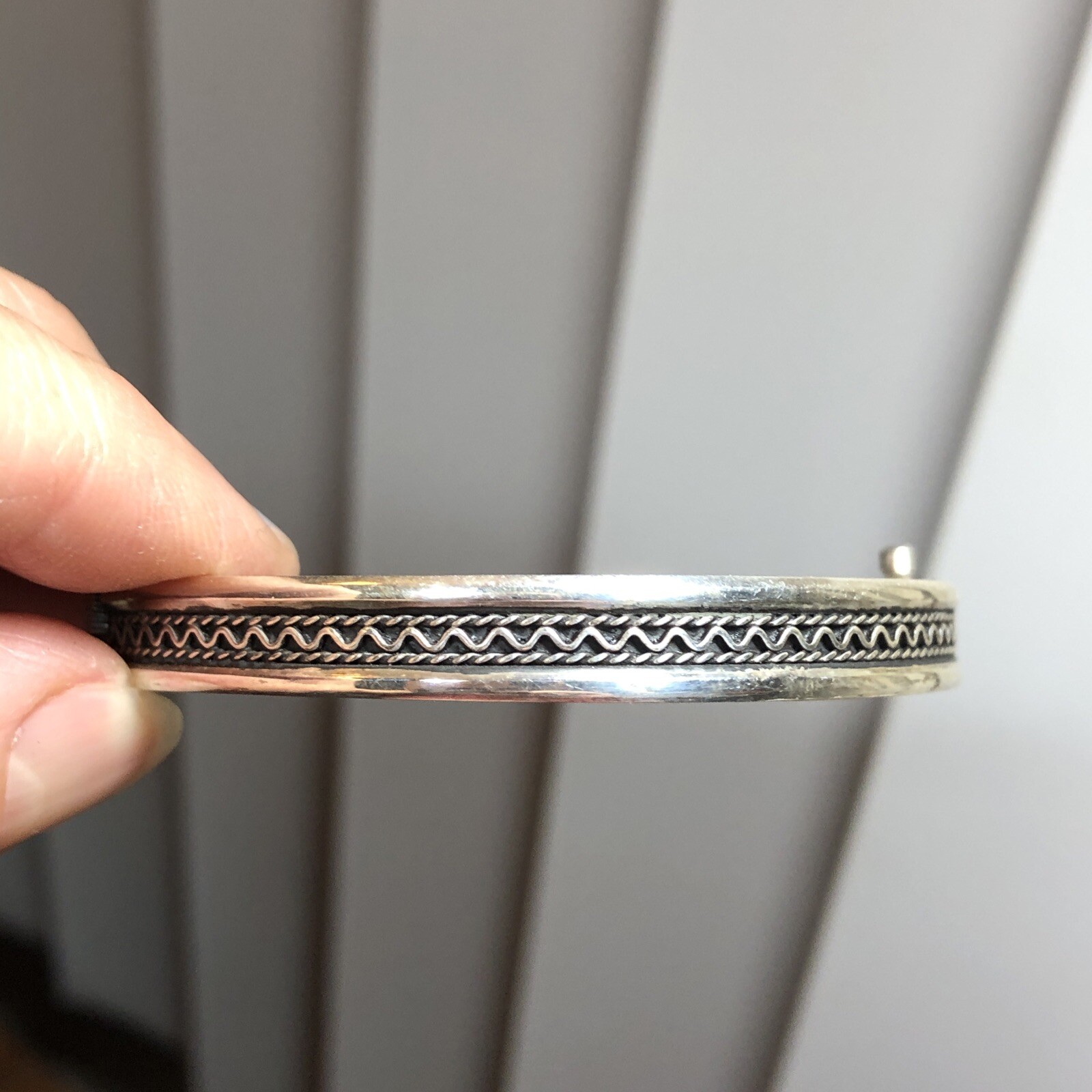 20. Vintage 925 Sterling Patterned Stick Pin Lock Bangle TWO Bracelets 7″-7 1 4″