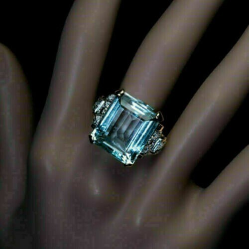 5.20 Ct Aquamarine Art Deco Antique Vintage Wedding Ring 14K Yellow Gold FN