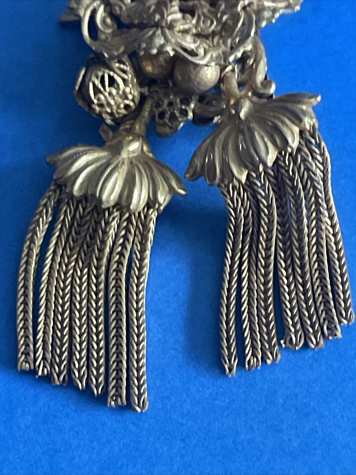 Vintage Signed Miriam Haskell Dangling Tassels GoldTone Brooch S04