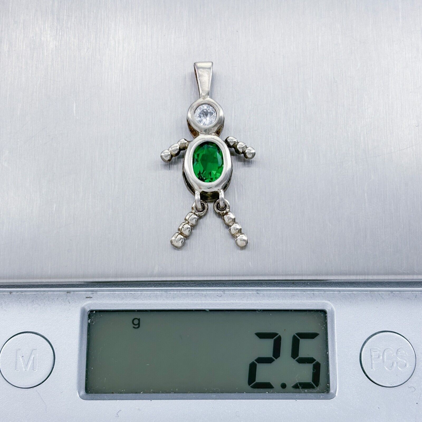 Sterling Silver 925 Green Crystal Dangle Person Charm Pendant