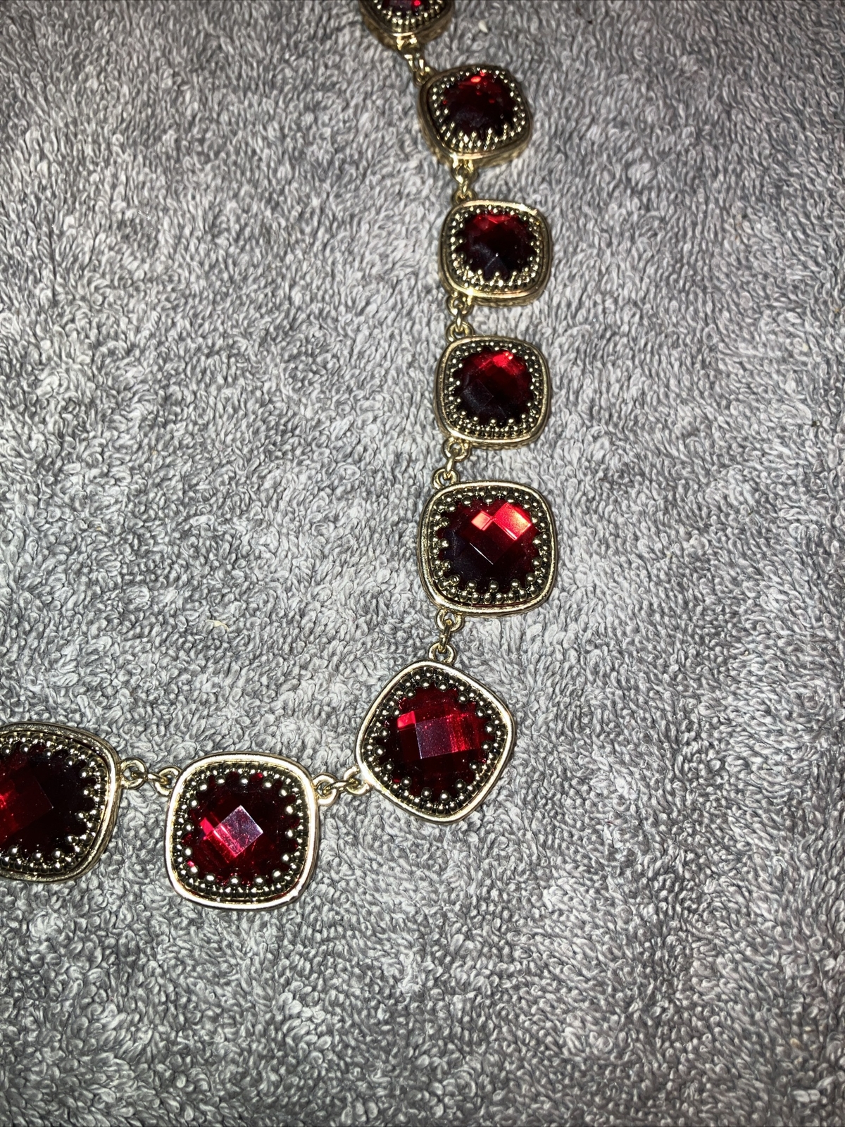 Vintage Napier Necklace Faux Red Ruby And Mirrors 15-17” Adjustable