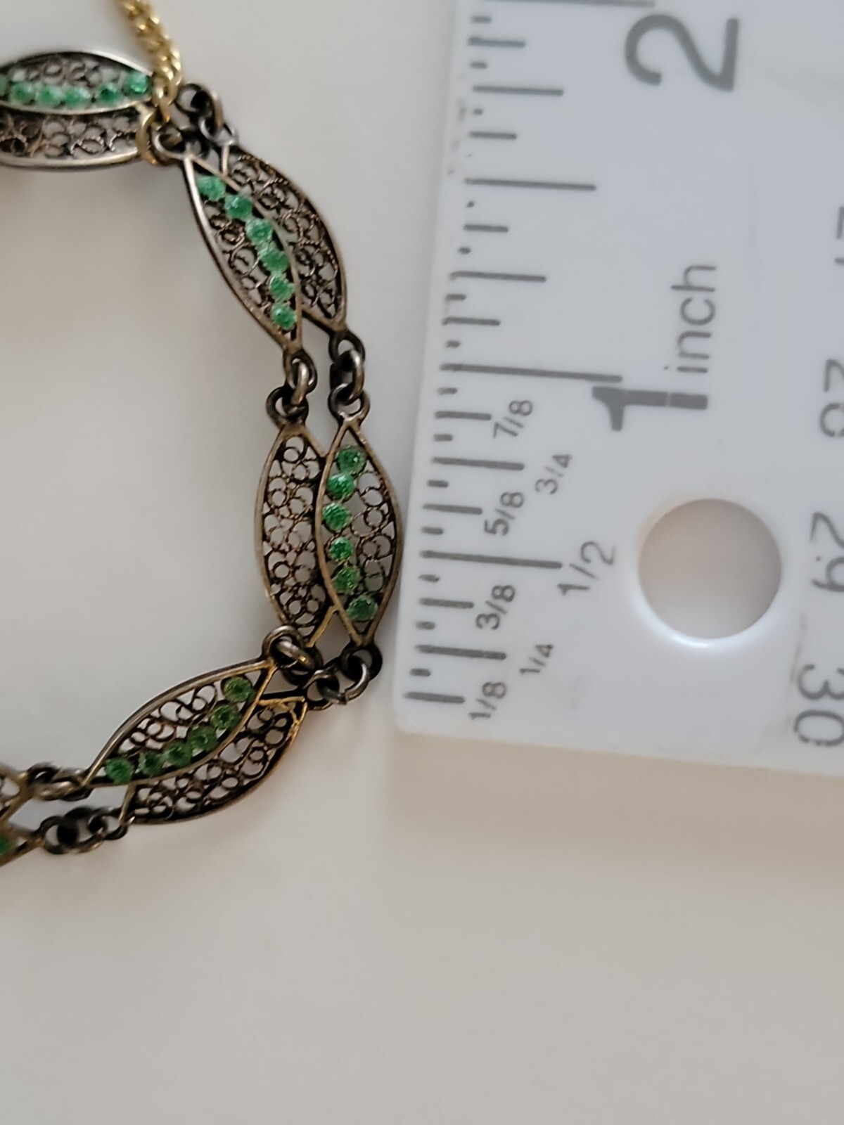 Vintage Cannetille & Green Enamel Bracelet, 6″ 800 Silver
