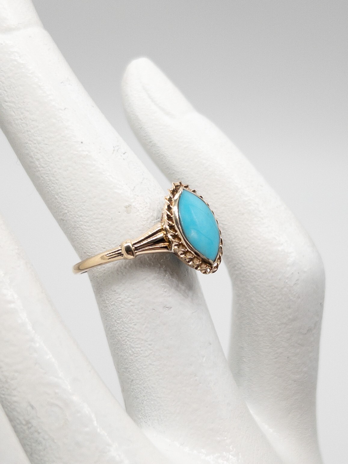 Antique 1900s Edwardian 2ct Natural Marquis Turquoise 10k Yellow Gold Ring