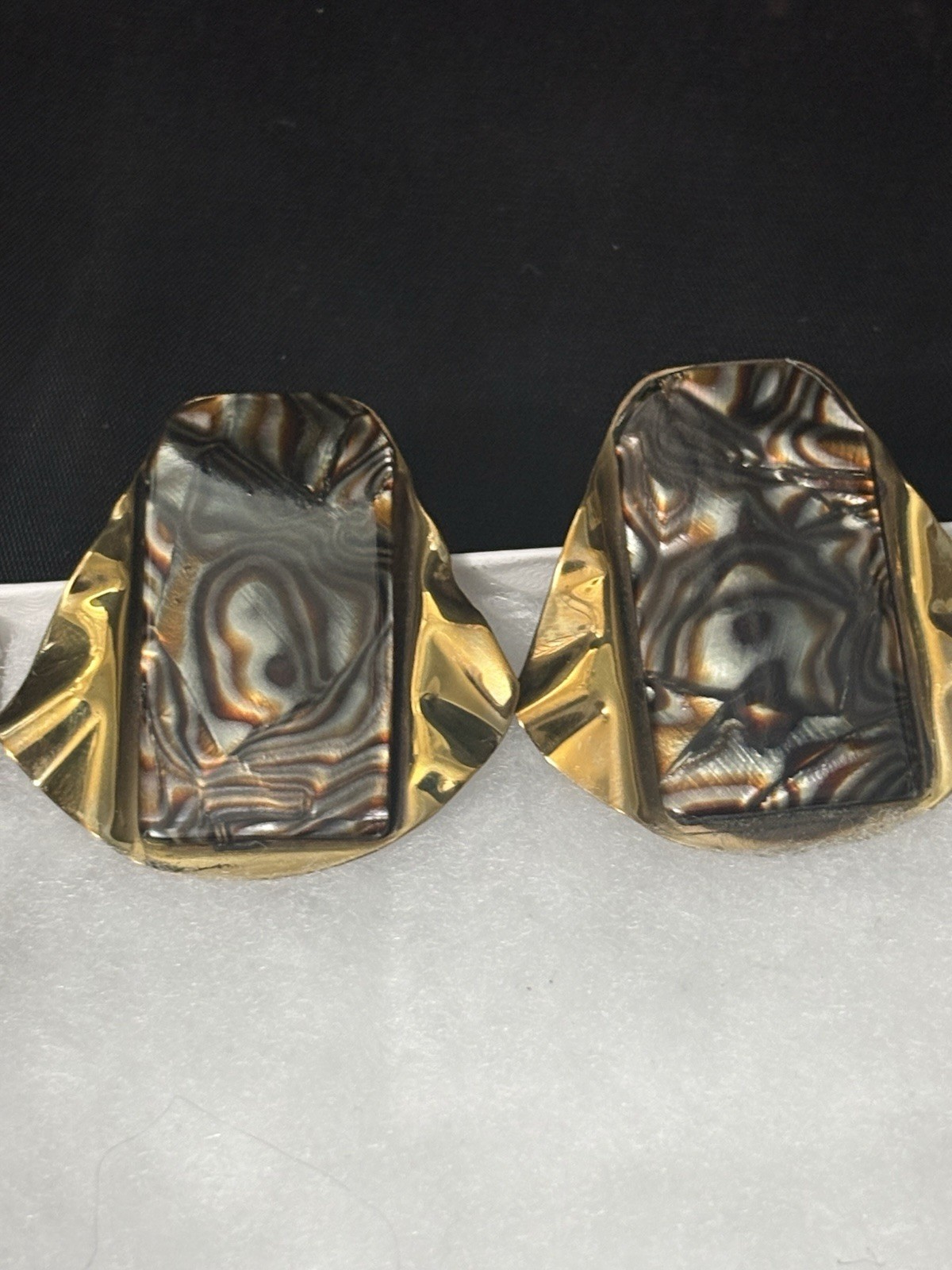 Modernist Brooch Earrings Set Brutalist Bold Studio Artist marble Swirl Signed