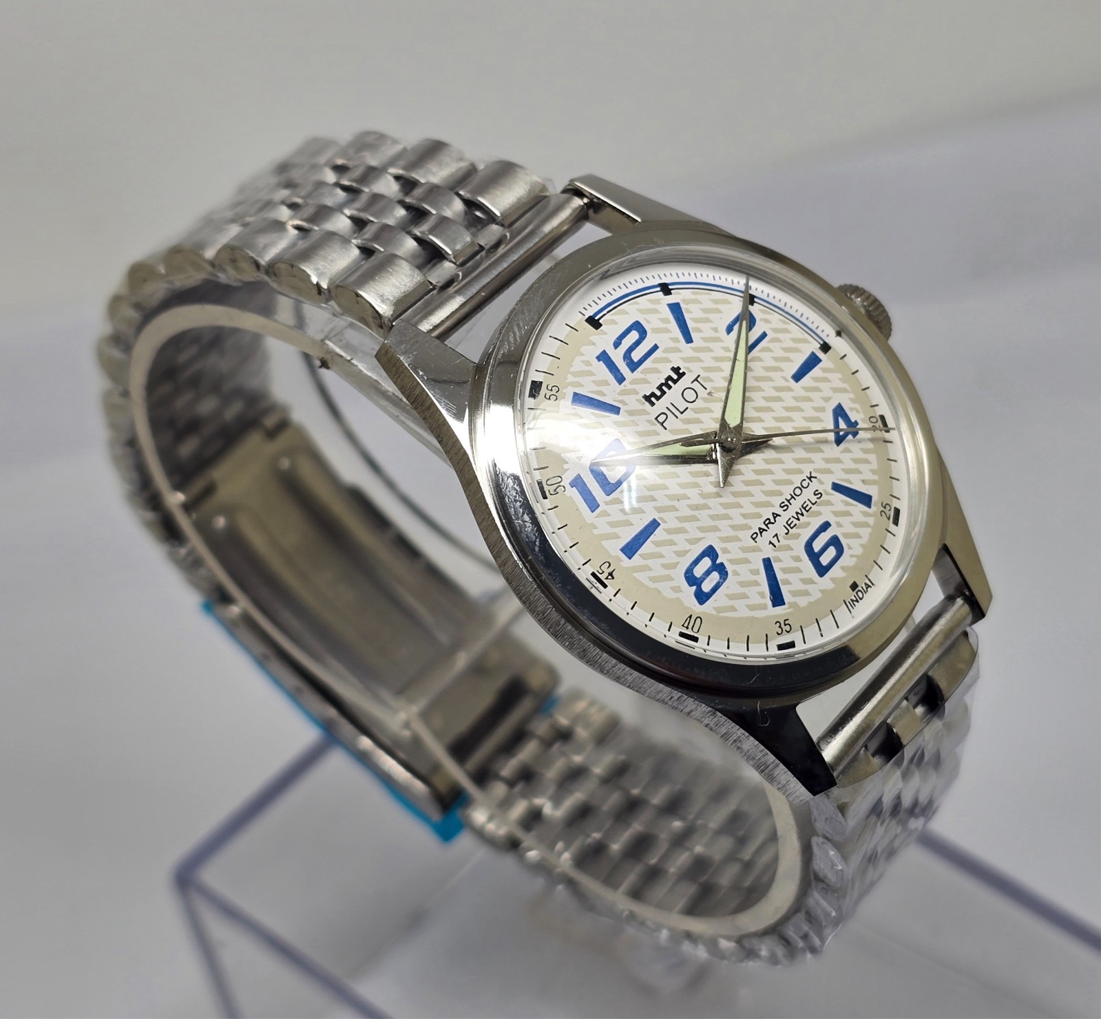Vintage Hmt Pilot White Dial 17 Jewels Mechanical hand winding Transparent Back*