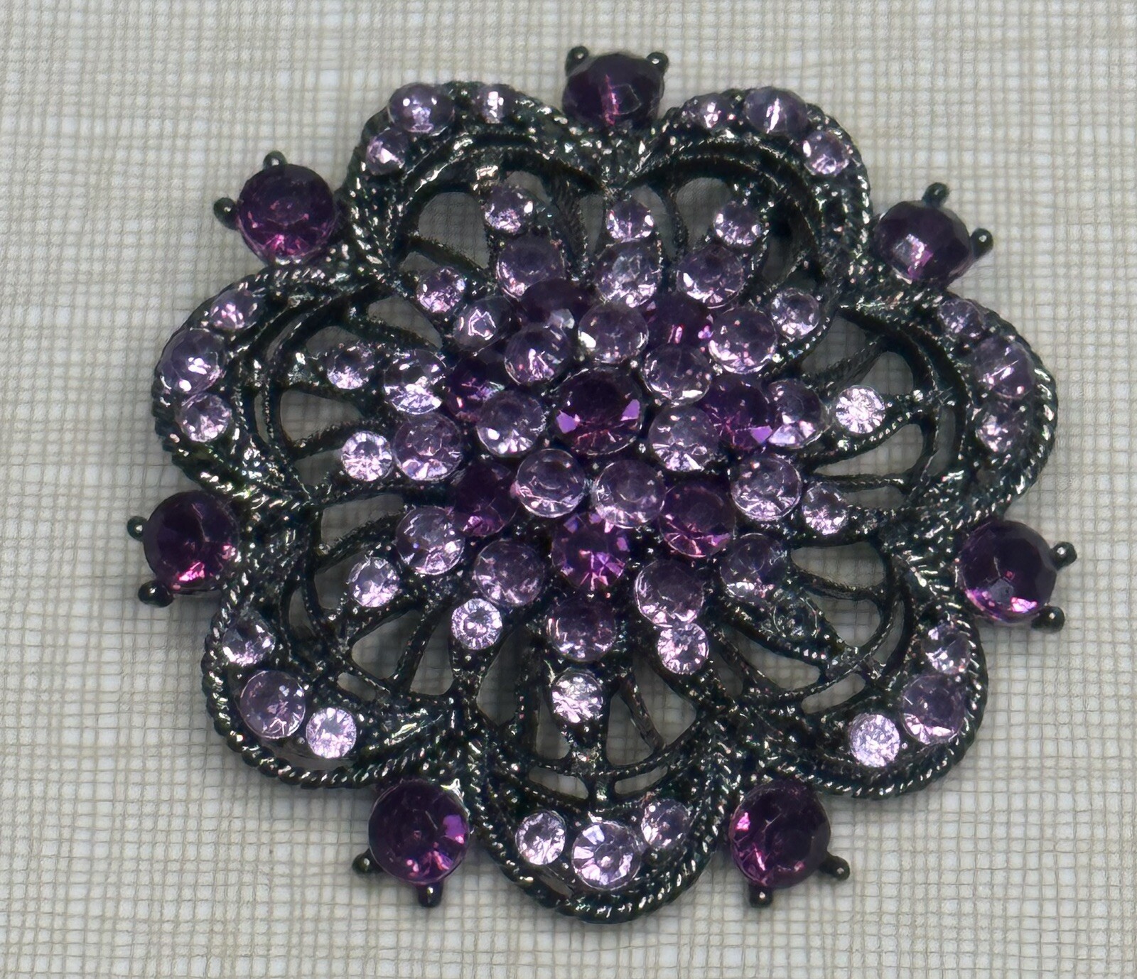 Vintage Amethyst Rhinestone Brooch Pin Approximately 2”