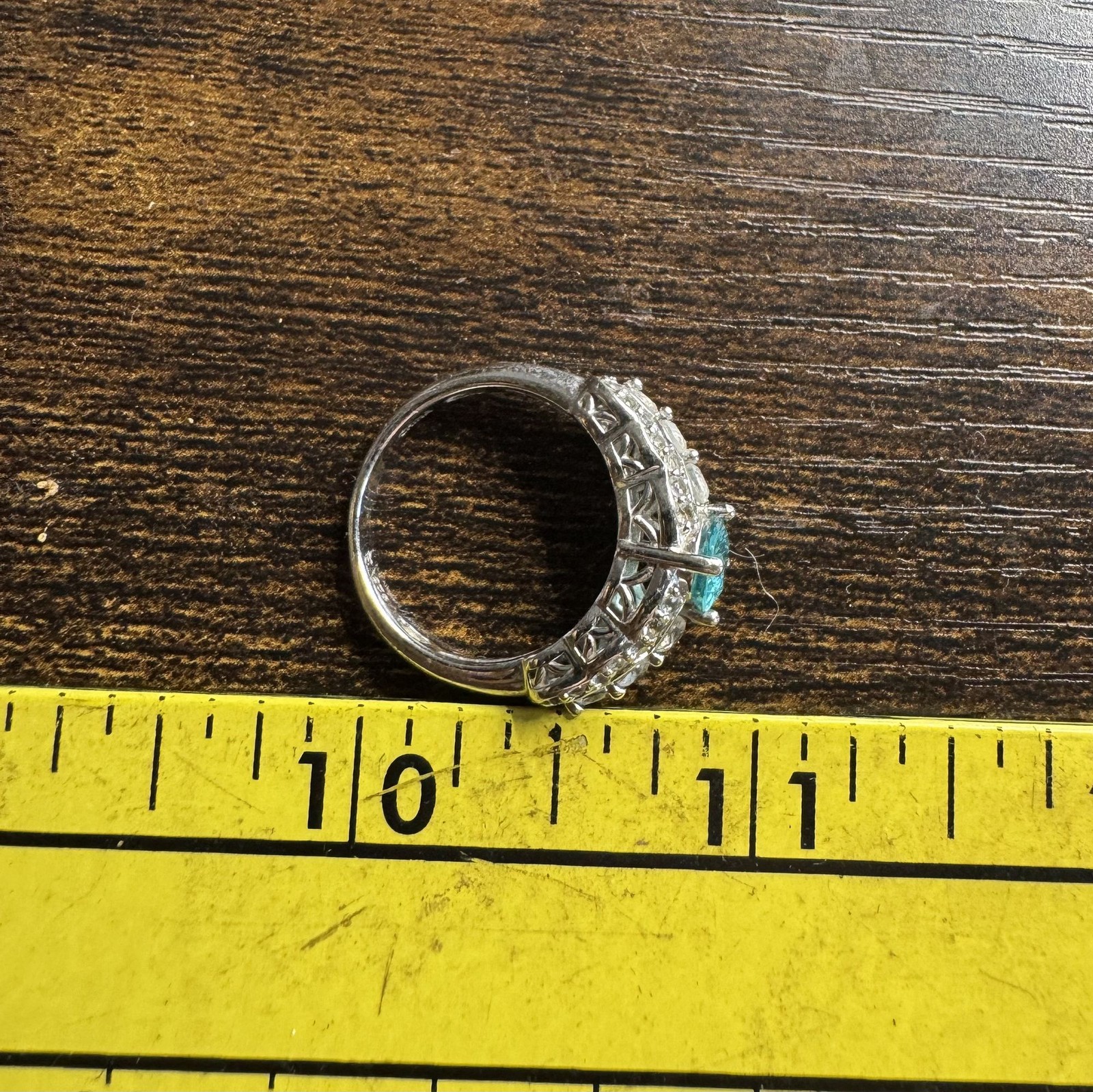 VTG Sterling Silver 925 Blue & White Gemstone Scalloped Design Ring Size 7