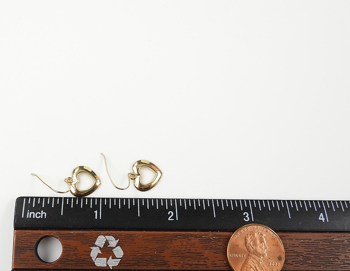 14K Yellow Gold Heart Dangle Drop Earrings Vintage JCM Fine Hook Classic Jewelry