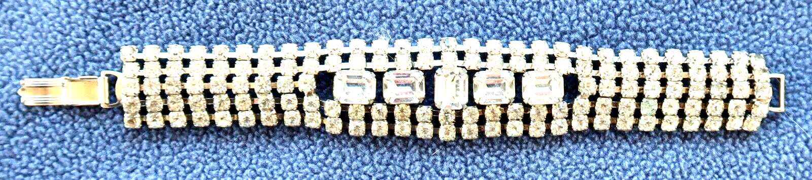 Vintage ART DECO Clear RHINESTONE BRACELET – Geometric, Small & Large Stones