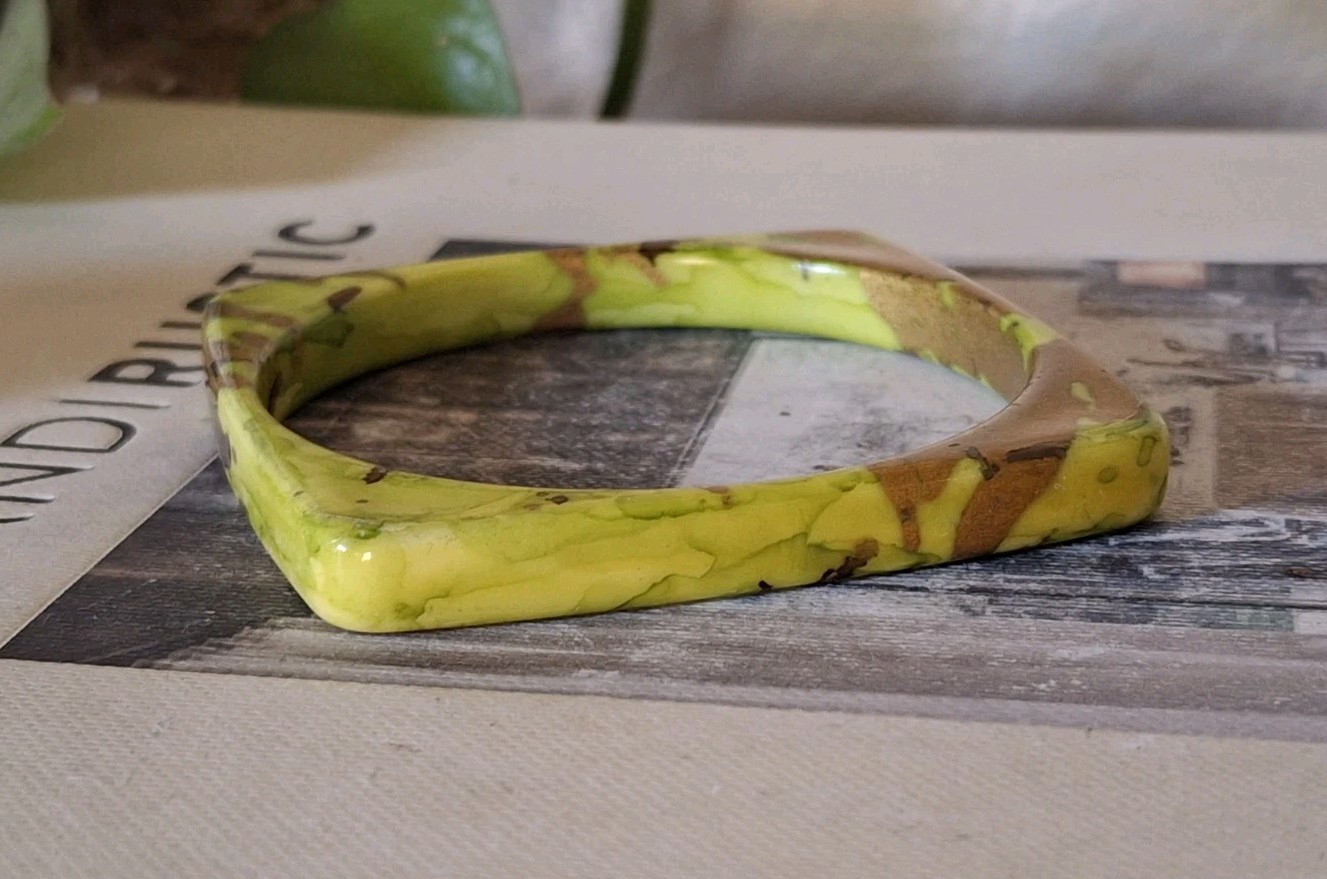 Vintage Lime Green Gold Brown Swirled Bracelet Bangle Unique