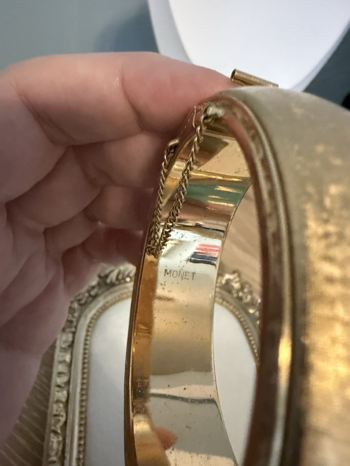Monet Classic Gold Tone Bangle With Hinged Opening And Safety Clasp