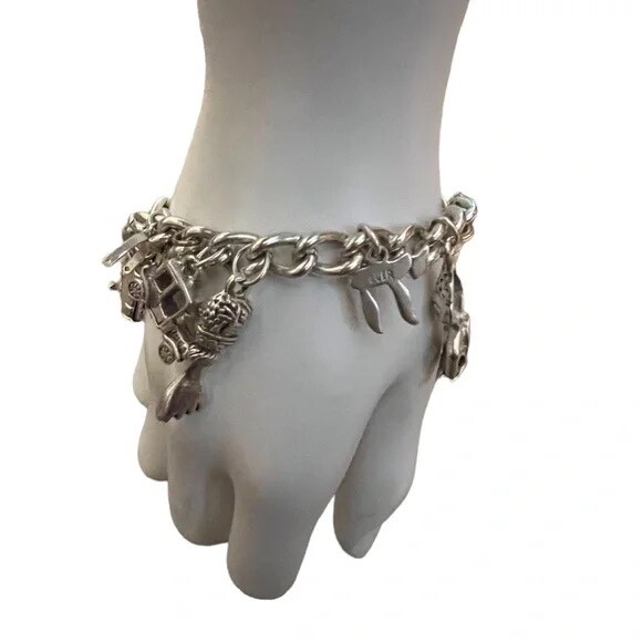 Vintage Charm Bracelet Loaded 14 Charms Sterling Silver