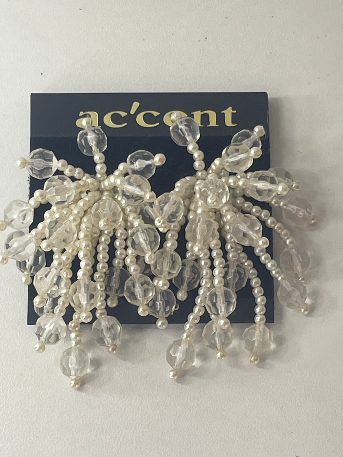 Vintage Ac’Cent 1980s Pearl Cluster Glass Bead Cluster Dangle CLIP EARRINGS