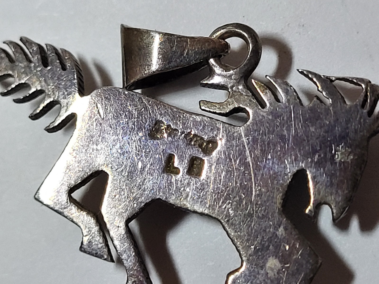 Vintage Larry Sandoval Sterling Silver Horse Pendant Inlay Turquoise Coral