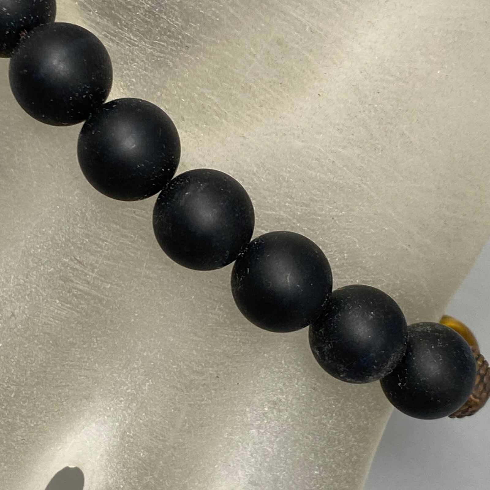 Mixed Stone Bracelet Gold Tigers Eye Black Matte Beads Buddha Head Slide 7-8″