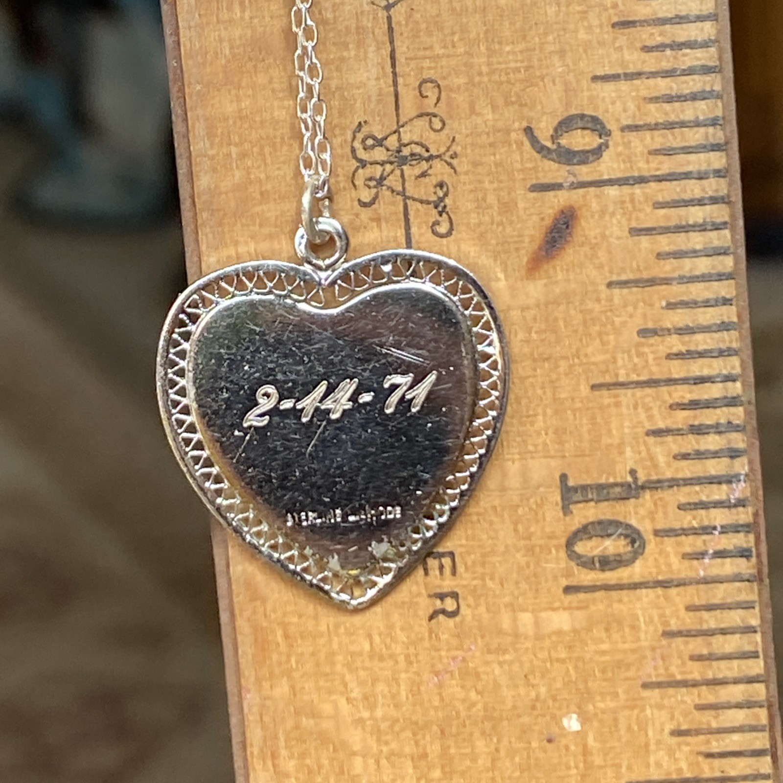 Vintage Very Old 1971 Sterling Silver Openwork Filigree Heart Necklace 18″ 925