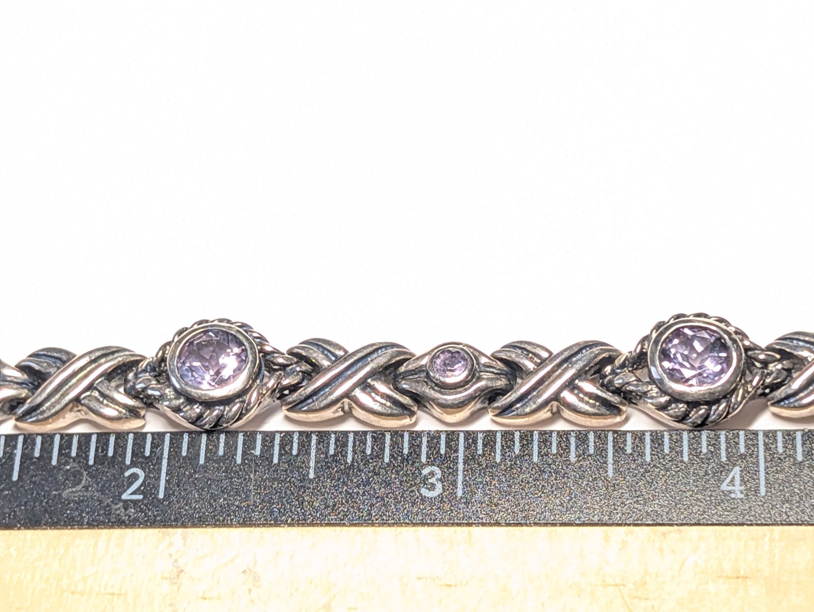 VINTAGE STERLING SILVER AMETHYST BRACELET ABOUT 7 1/16″ LONG
