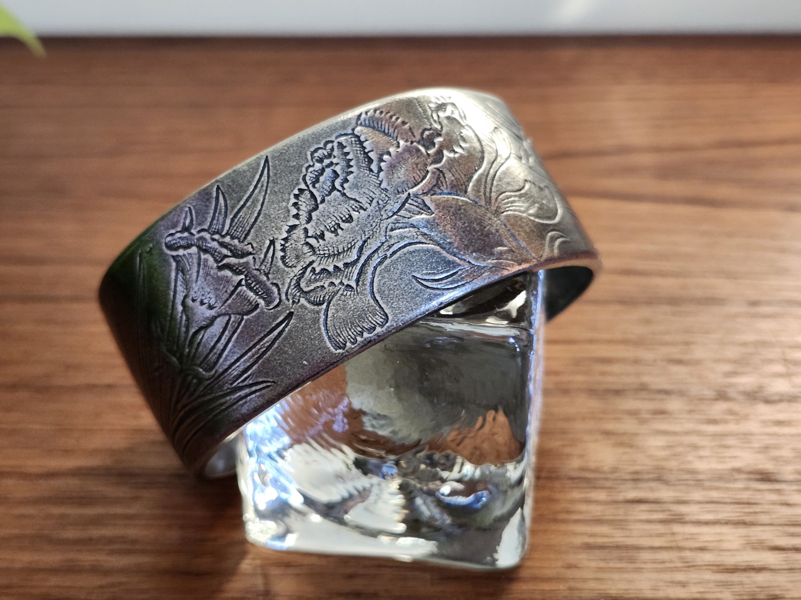 1970’s Salisbury Nouveau January Flower of the Month Pewter Cuff Bracelet