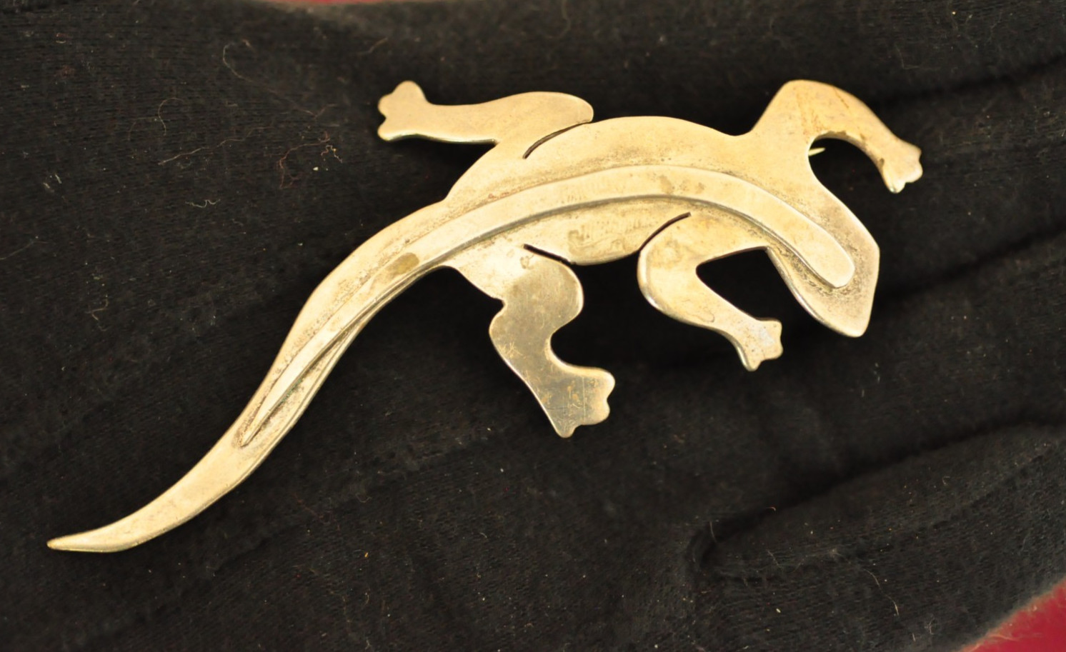 Cute Vintage Taxco Mexico Sterling Silver Gecko Lizard Brooch Signed 925 4in 20g