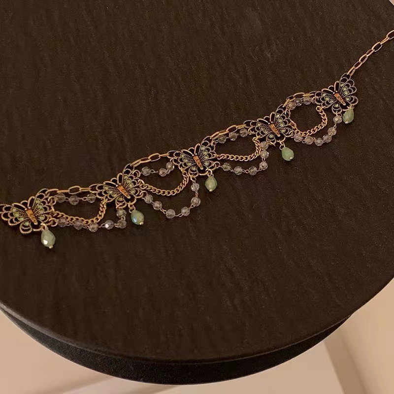 Vintage Butterfly Choker Necklace Gold Tone Crystal Beaded Women Jewelry Gift