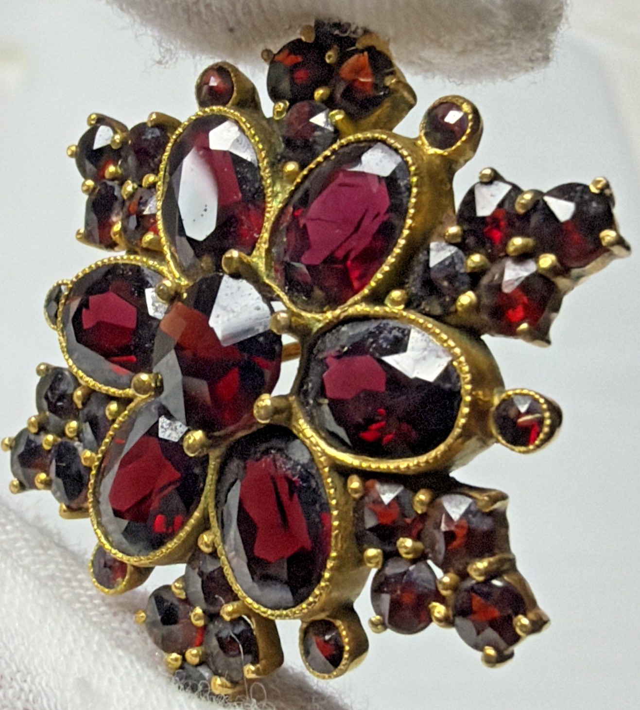 Victorian Red Garnet Star Snowflake Cluster Germany Brooch Pin Screw Earrings