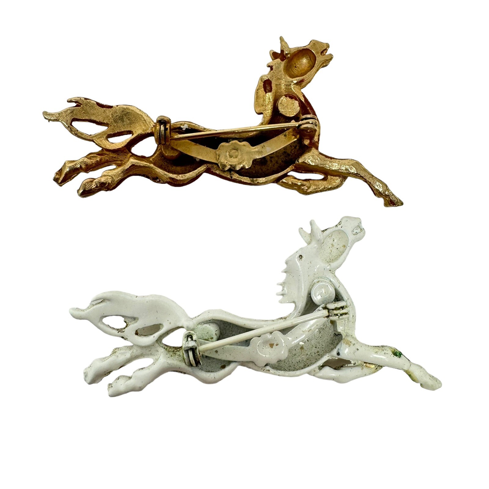 Vintage Pair Enamel Running Horse Brooch Lot