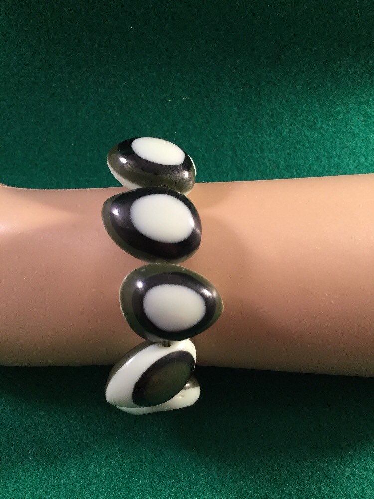 Retro Eames Mod Vintage Olive Green Lozenge Stretch Dress Bracelet Swing Party