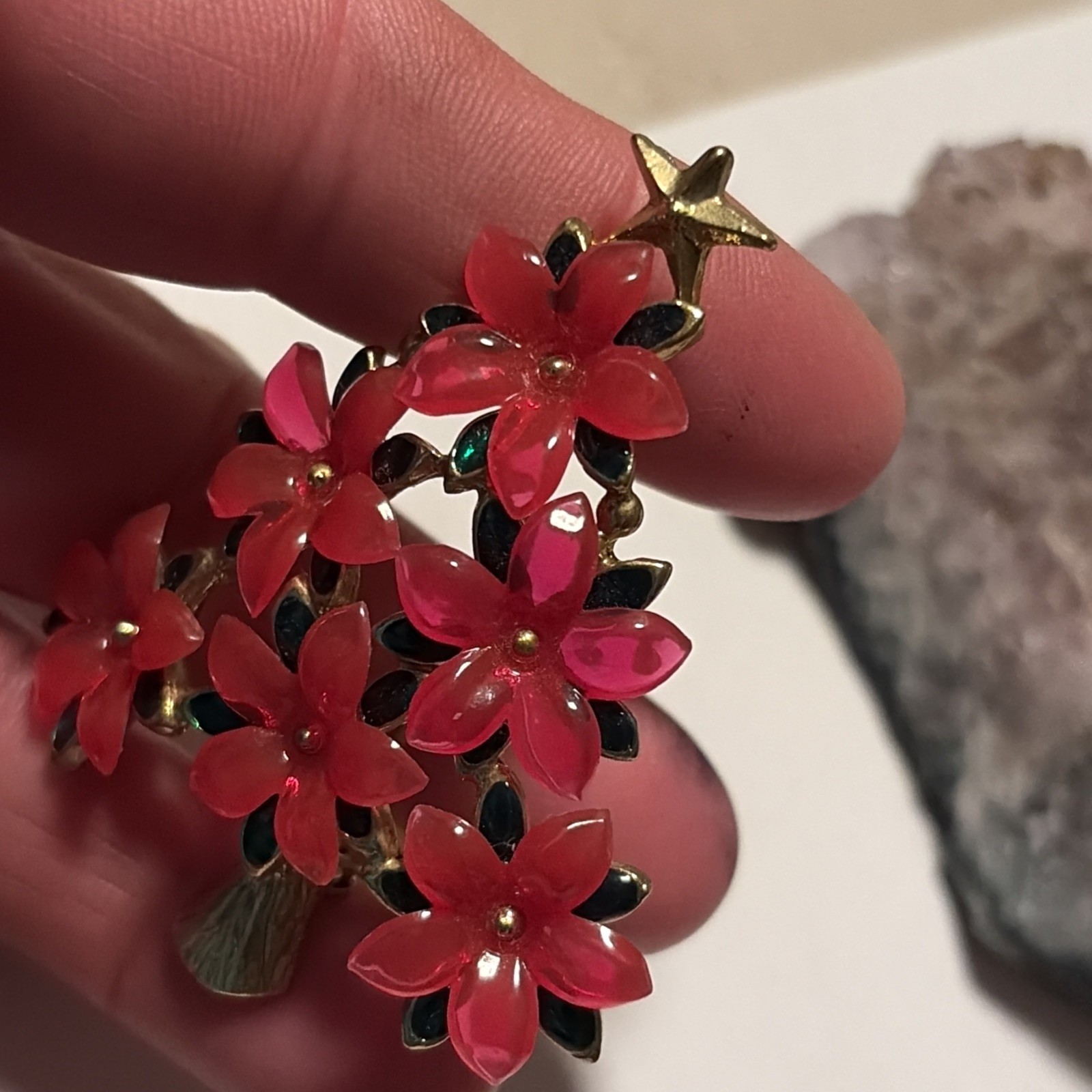 Vintage Unique Signed Lia Poinsettia Christmas Tree-pinkish Red 🌺 Flowers