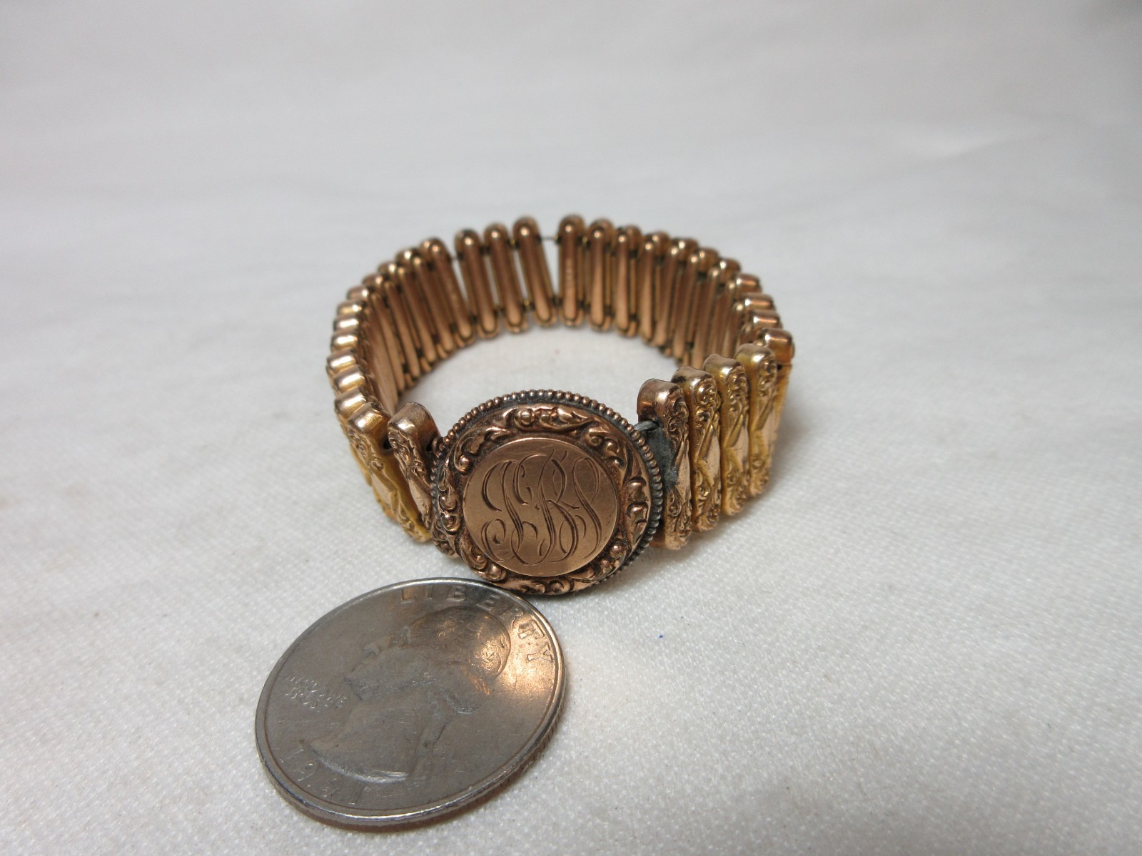 VINTAGE ANTIQUE GOLD FILLED SWEETHEART EXPANSION BRACELET AAG COMPANY PATD 05