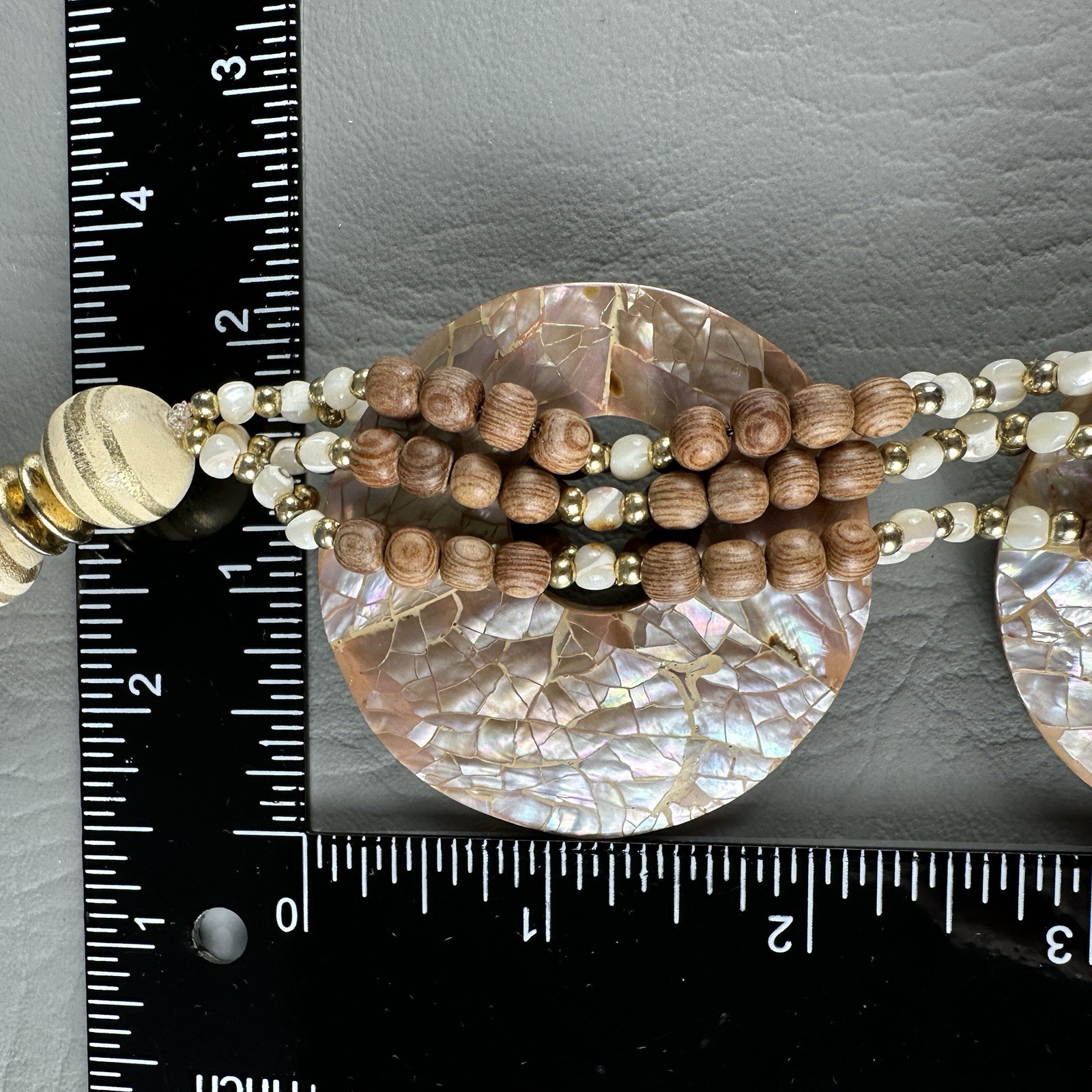 Vintage Mother of Pearl Necklace Bead Statement Multi Strand Disc 23″