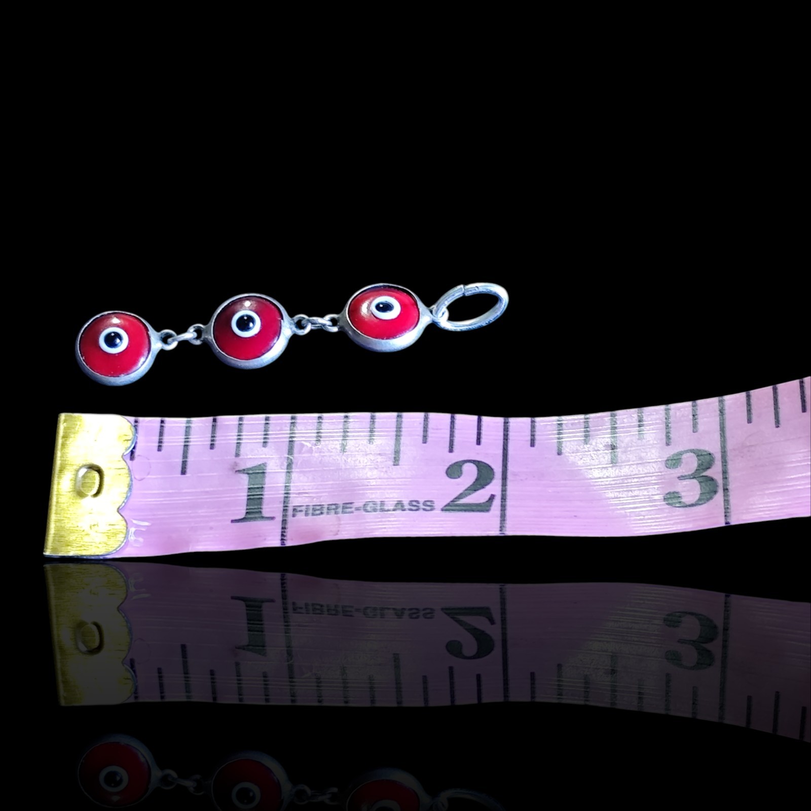 Vtg Sterling Silver Bezel Set Red Art Glass Evil Eye Dangle Drop Pendant Charm
