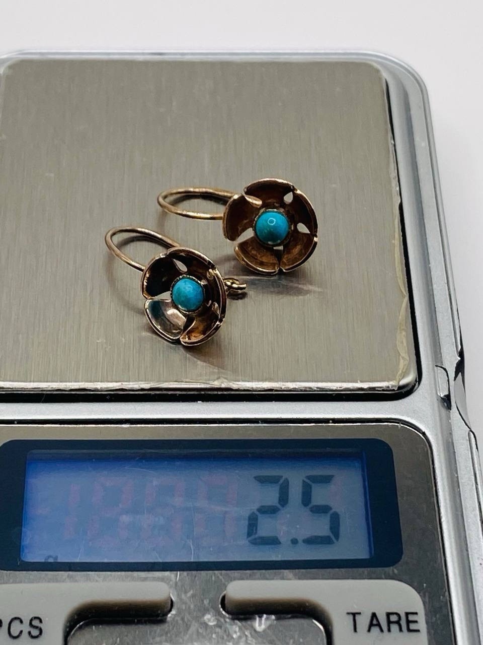 Vintage Soviet Gilt Turquoise Earrings Silver 875