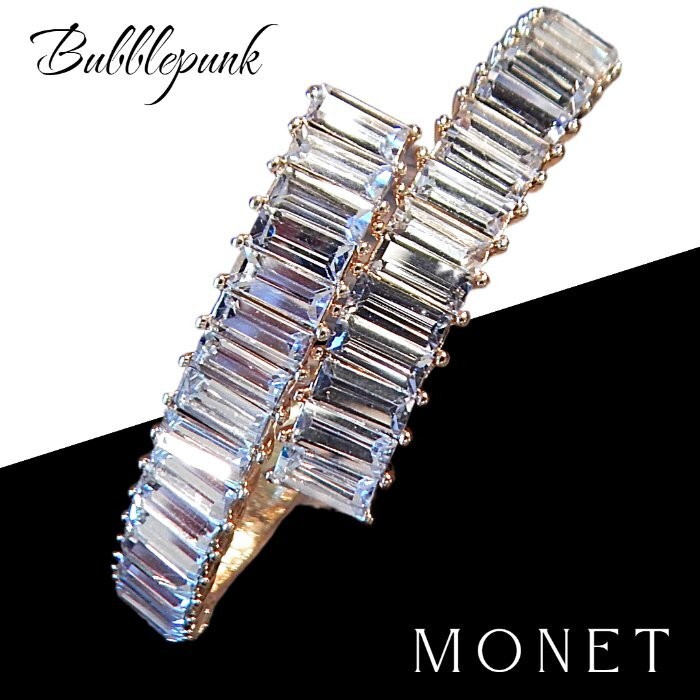 Retro Vintage Baguette Rhinestone Bypass Cuff Bracelet MONET NWOT S16