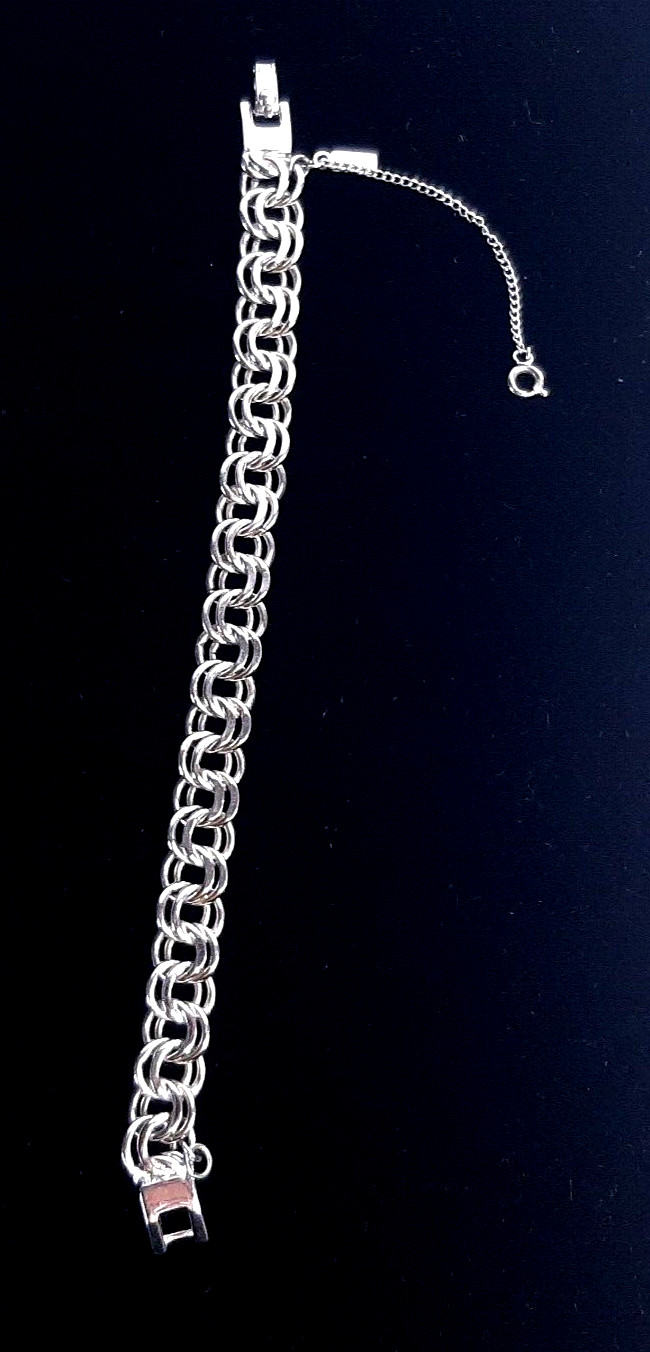 Vintage 7.5″ Double Link Charm Bracelet Silver Tone Safety Chain Security Clasp