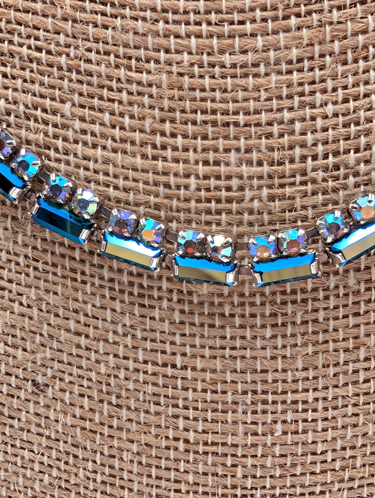 Vintage Vendome Blue and Aurora Borealis Glass Stones 16 1/2 Inch Necklace