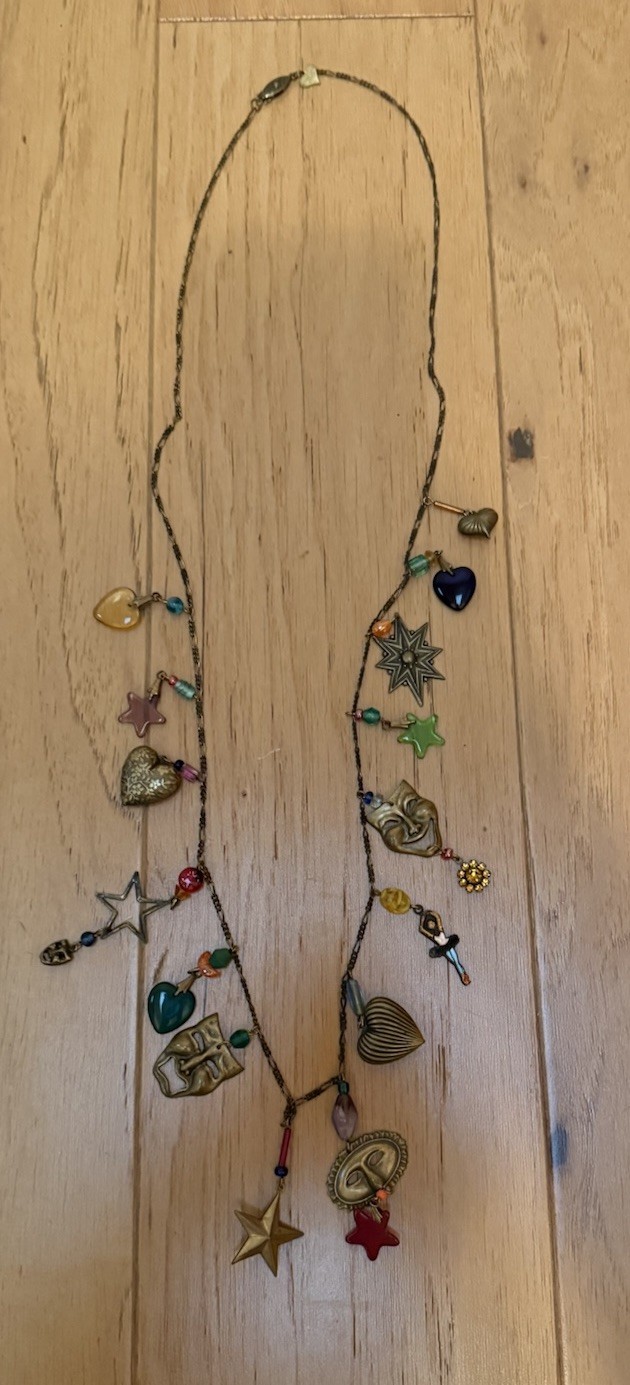 Vintage Glass Works Studio Long Pendant Necklace With Charms Hearts & Stars