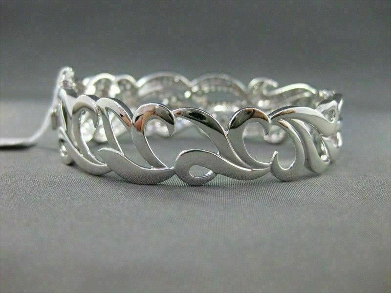 ANTIQUE WIDE 5.48CT DIAMOND 18KT WHITE GOLD BANGLE BRACELET F VS/VVS #G00114