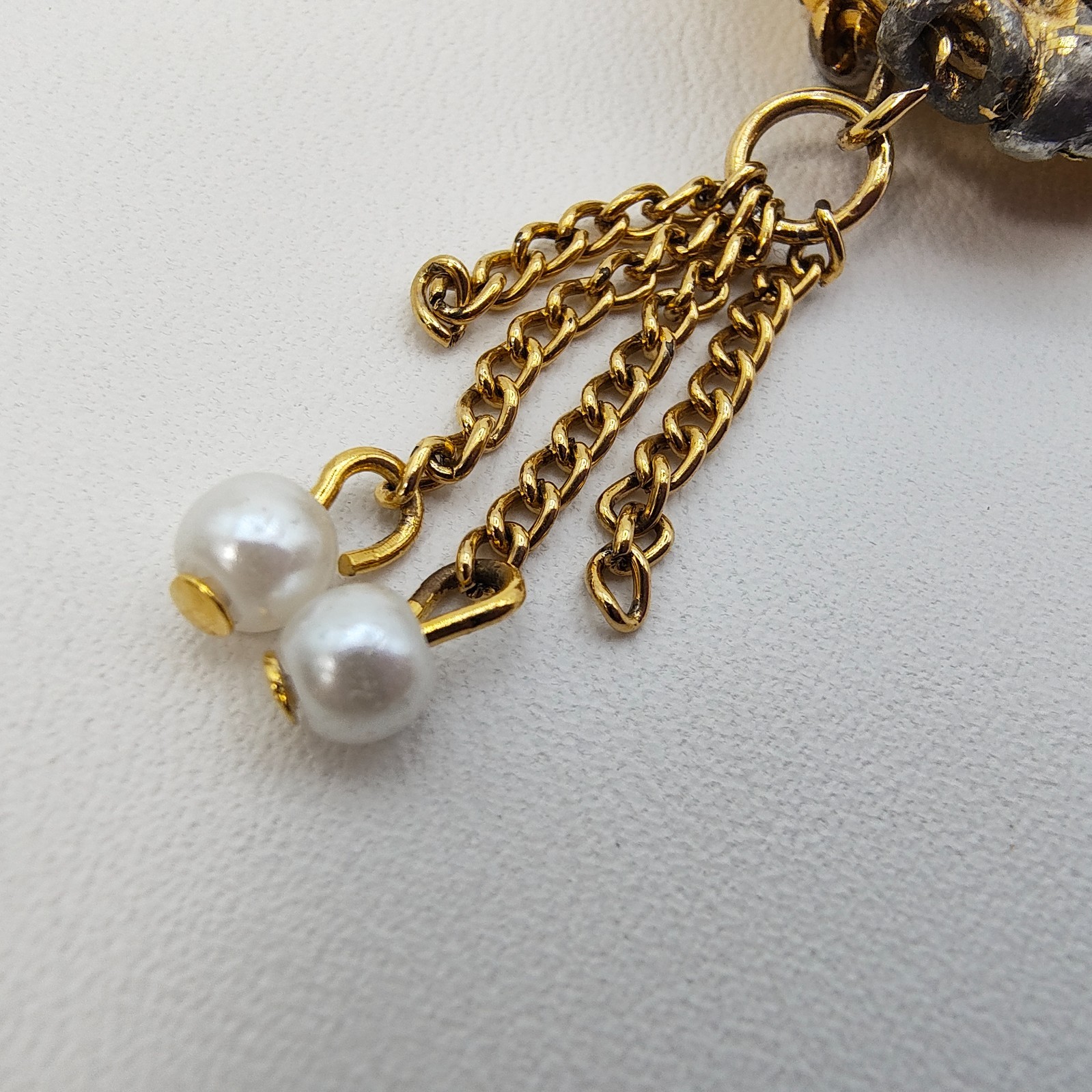 Vintage Sun Hat Brooch Gold Tone Rhinestone Faux Pearl Dangle Cottagecore READ