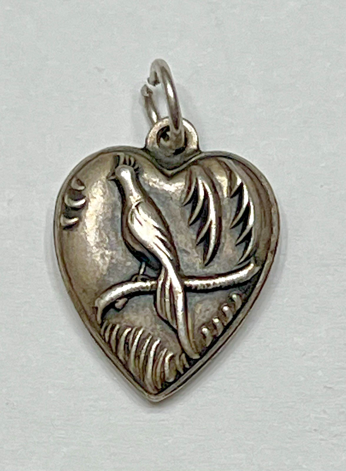 Sterling Silver Heart Charm Pendant Bird Parrot Vintage Antique Puffy 925 US