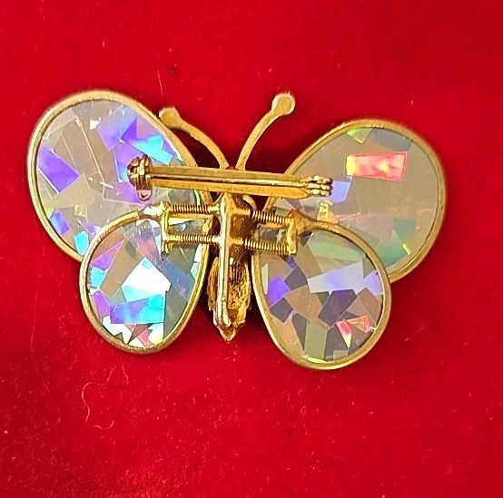 Abalone Paua Shell Jewelry vintage Butterfly Rhinestone Brooch Pin